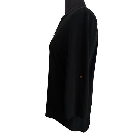 Ellen Tracy Womens Black 1/2 Zip-Front Blouse Size M Polyester/Spandex - Picture 2 of 8